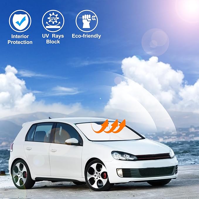 Windshield Sun Shade Custom Fit for 2009-2014 Volkswagen VW Golf/Rabbit/GTI/R32 MK6 5K Accessories Foldable Sunshade Sun Blocker Protect Car from Sun Rays & Heat Damage Keep Car Cooler
