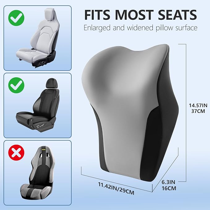 BABUR Car Headrest Pillow | Ergonomic Memory Foam Neck Shoulder Support Pillow with Adjustable Design & Enlarged Surface | Pain Relief for Driving Travel Sleeping | Gray1 Pack