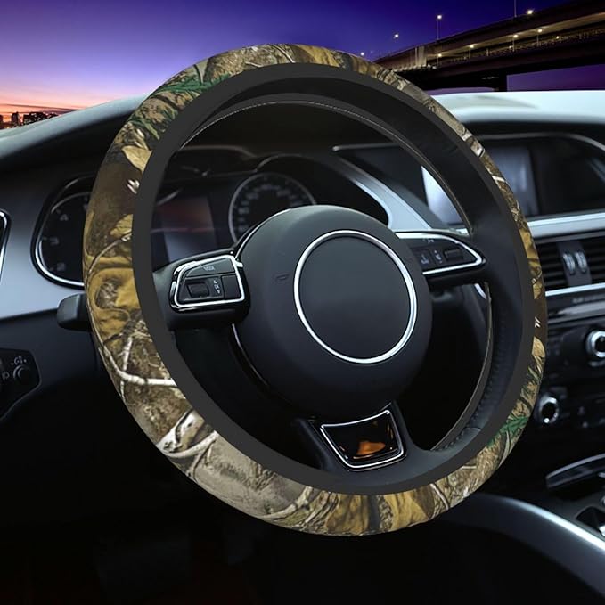 Camouflage Tree Steering Wheel Cover, Cool Anti-Slip Breathable Car Accessories Interior Elastic Steering Wheel Cover for Men Women Fit Auto, SUV Vans Truck Universal 14.5-15 Inch