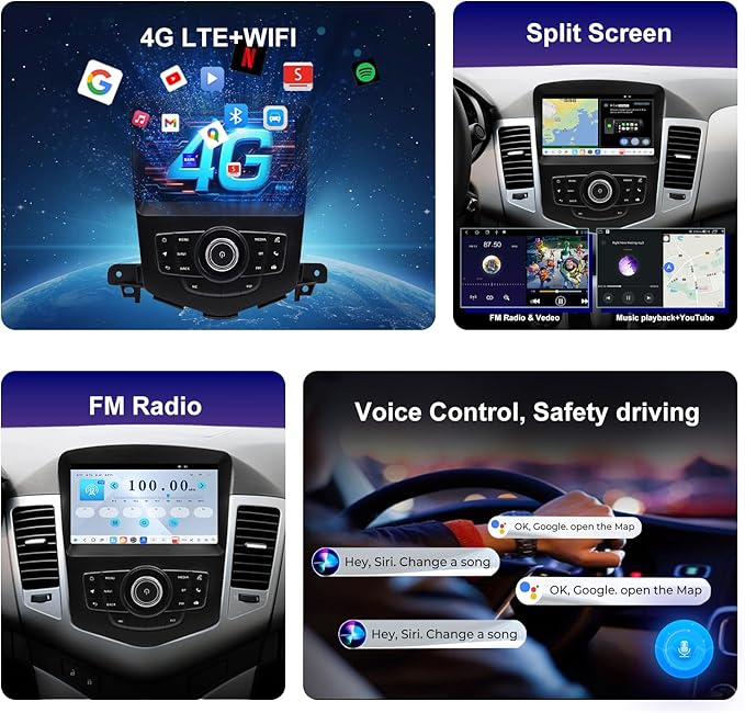 QLED Radio for Chevy Chevrolet Cruze 2009-2015 and 2016 Limited Upgrade,Touch Screen Stereo Replacement,Wireless carplay Android auto,4G LTE Network,Free Camera