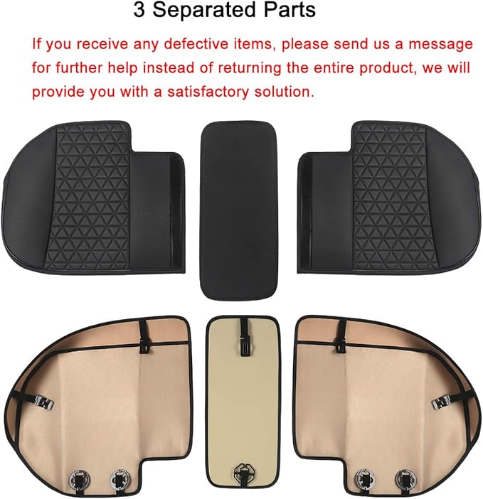 Black Panther Luxury PU Leather Rear Bench Car Seat Cover Adjustable Length (49-55'') Fits 90% Standard 5 Seats (Sedan SUV), for Seat Bottom Only, Triangle Quilting Design, Beige