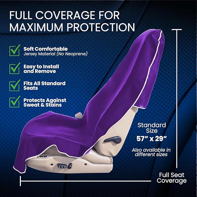 Dri Seats Waterproof Car Seat Cover – Premium Sweat Towel with Slip Resistant Backing for Front Seats in Cars, Trucks, SUVs – Universal Seat Covers & Liner, Easy Install (Purple, Large)