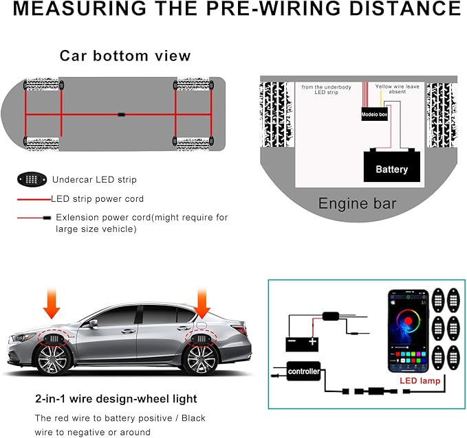 Ohleats RGB LED Rock Lights Extension Cable, 47 Inch/3.9 Ft RGB Cable Cord for Multi Color Underglow Rock Light Kits, Vehicle Wheel Well Lights Extension Wire, Car Accessories (4PCS)