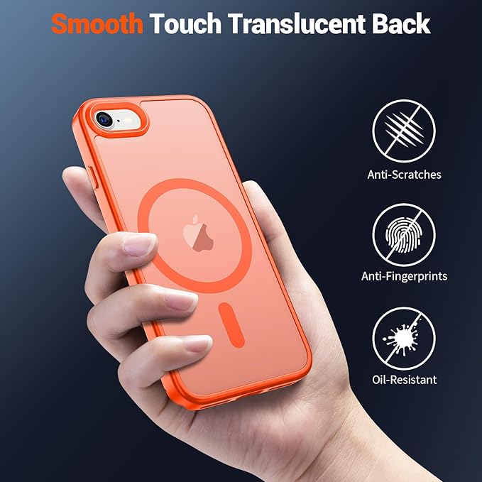 SUPFINE Magnetic for iPhone SE Case 2022 (3rd)/2020 (2nd),iPhone 8 Case(Compatible with MagSafe)(Military Grade Drop Protection) Slim Translucent Matte Phone Case,Orange