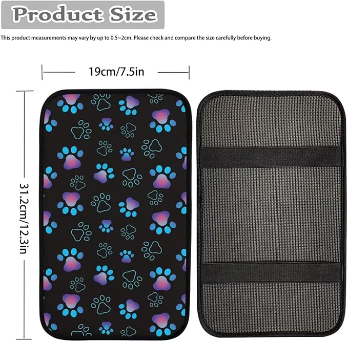 UNICEU Purple Dog Paws Auto Center Console Armrest Pads for Dog Owner,Anti Slip Easy to Install Automotive Armrest Cushion Scratch Proof Auto Seat Box Cover Protector
