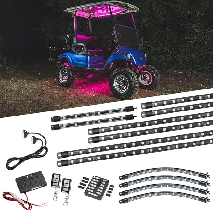 LEDGlow 12pc Million Color LED 4-Seater Golf Cart Underglow Neon Kit with Canopy, Wheel Well & Interior Lights Fits EZGO, Yamaha, Club Car, ICON, Evolution, Tomblerin, Star EV - for 12-Volt Battery