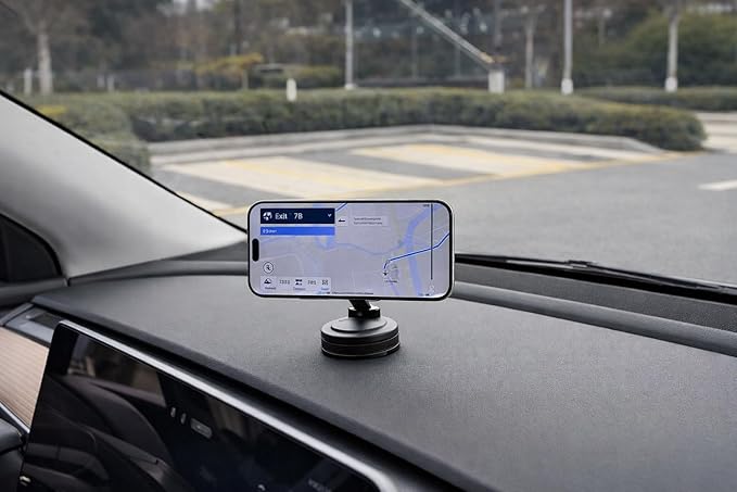 Vacuum Magnetic Car Phone Mount – 360° Adjustable MagSafe-Compatible Phone Holder with Nano Gel Suction Cup, Foldable Hands-Free Mount for Dashboard, Windshield, Gym Mirror, Glass and Smooth Surfaces