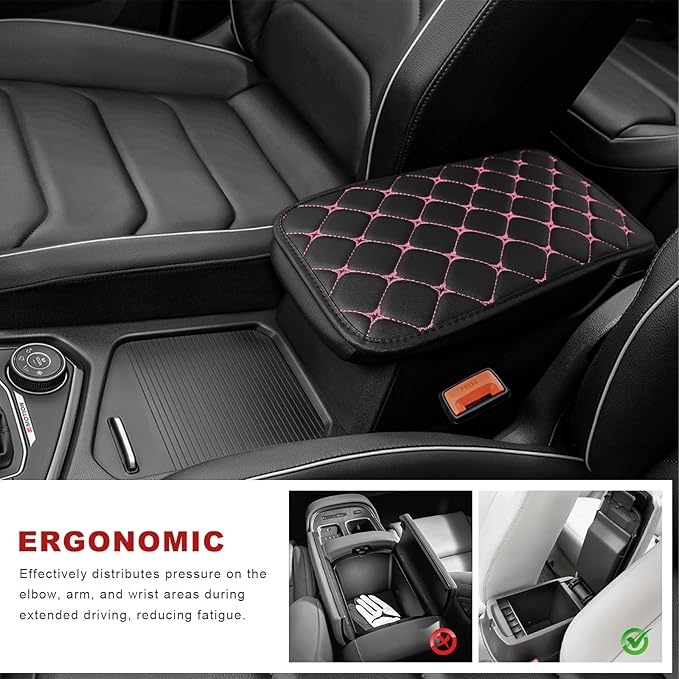 Car Center Console Cushion Pad, Anti-Scratch PU Leather Auto Armrest Seat Box Protector, Waterproof Arm Rest Protection Cover Interior Decoration for SUV Sedan Truck (Pink)