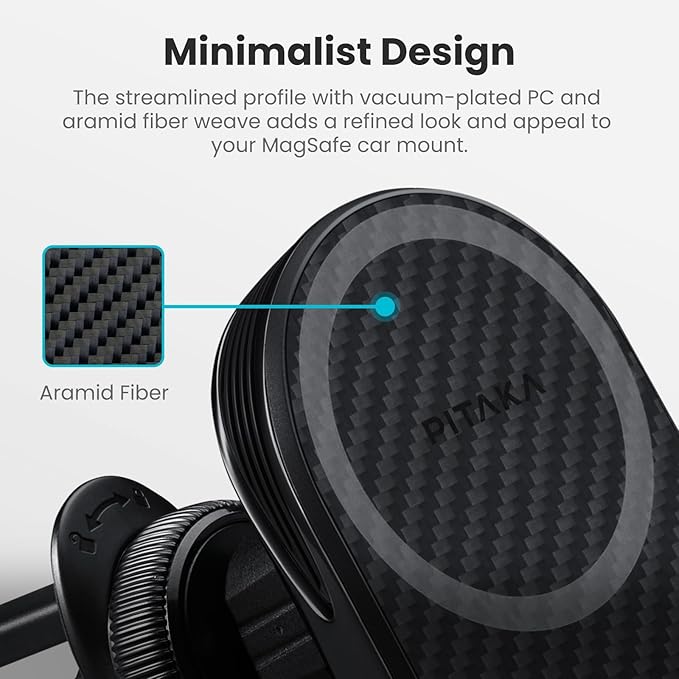 pitaka Magnetic Car Mount for iPhone 16/15/14/13 Series, Magnetic Car Charger with NFC Feature, 360 Degree Rotation [MagEZ Car Mount Pro 2, Universal]
