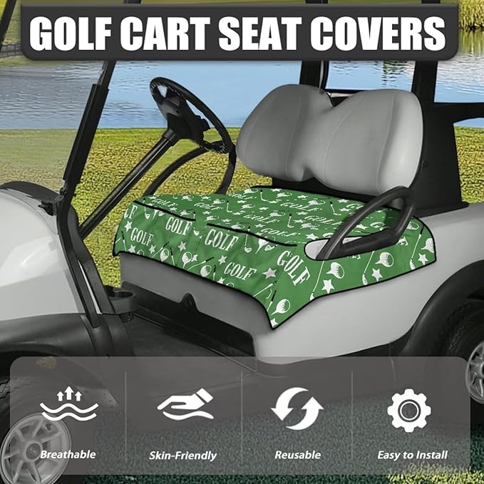 Biyejit Golf Cart Seat Covers with 4 Pockets Golf Cart Seat Towel Blanket Fits 2-Seat Golf Carts, Golf Cart Accessories