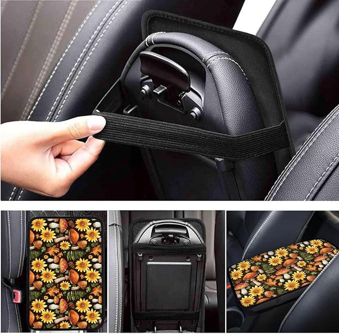 Mushroom 6pcs Car Steering Wheel Cover Set for Men Women Sunflower Car Interior Accessories Cup Coaster Handbrake Cover Universal Fit Auto,Suvs,Truck