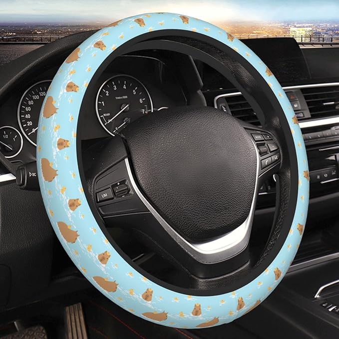 Capybara and Oranges Steering Wheel Cover for Women Elastic Rubber Steering Wheel Universal 15 Inch Fit for Cars, Auto, SUVs