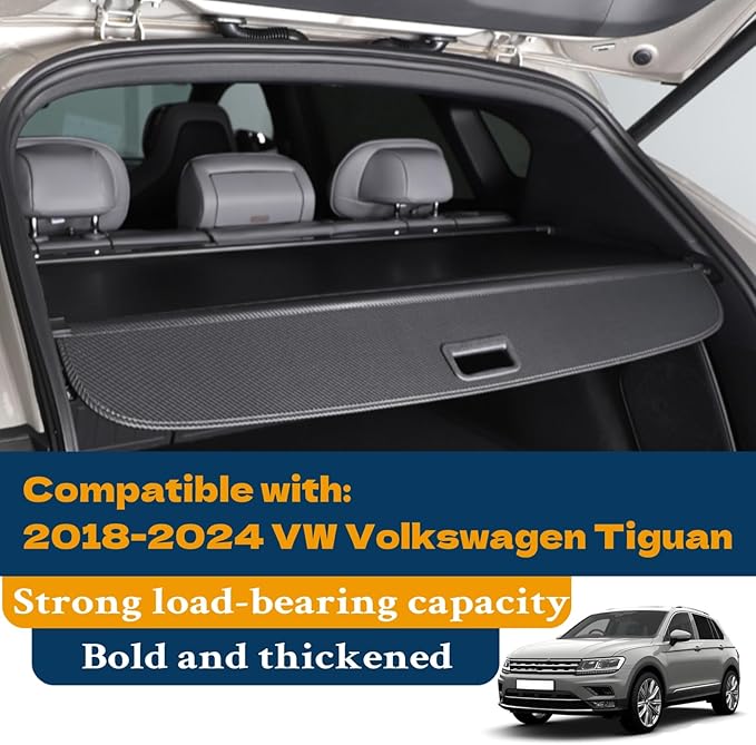 Cargo Cover No Gap Fit for VW Volkswagen Tiguan 2018-2023 2024 Retractable Trunk Rear Security Cover Shielding Shade Trunk Cover No Gap