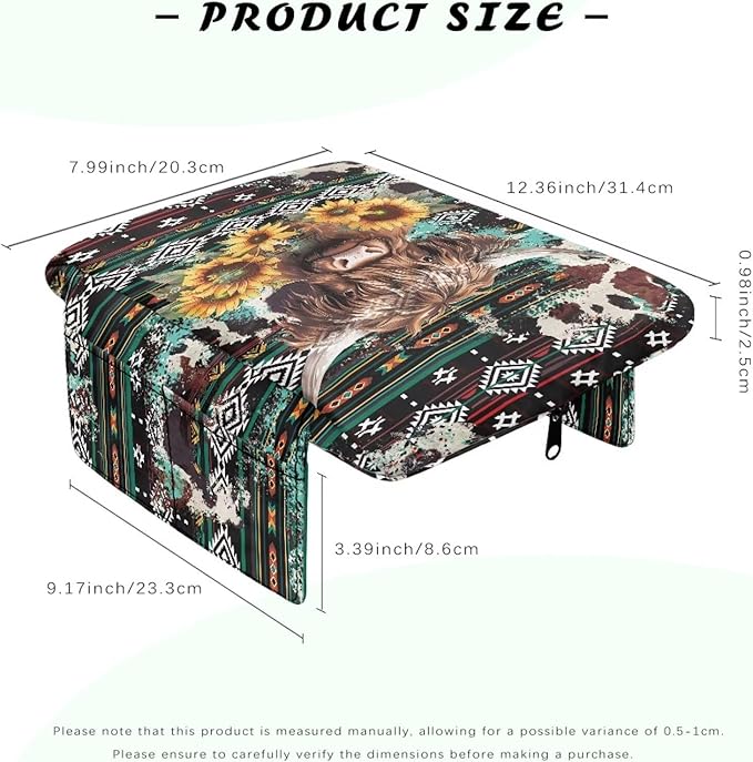 Wanyint Aztec Highland Cow Sunflower Car Center Console Cover Soft Armrest Cover Protector Wear-Resistant Non-Slip Middle Console Pad Protective Cover for Car Storage Box Universal Fit
