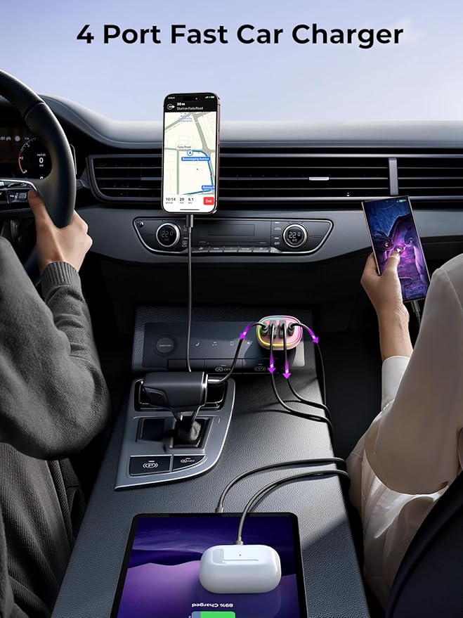 Car Charger USB C, 4 Port 90W Super Fast Charging for iPhone 17 Car Adapter, Dual PD 45W Type C & QC 3.0 USB A Multiport Car Cigarette Lighter Accessories for iPhone 16 15, iPad, Galaxy S26, Pink