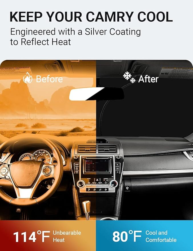 Proadsy 2026 Upgrade Front Windshield Sun Shade Foldable Sunshade Protector Custom Fit 2013-2017 Camry LE XLE Hybrid SE XSE Sedan Accessories