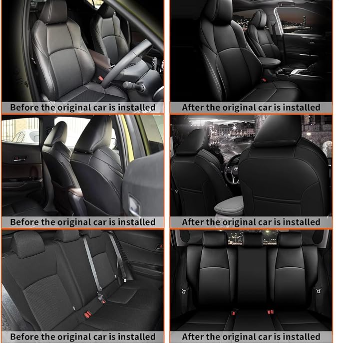 AOMSAZTO Custom Fit for Toyota CHR 2018 2019 2020 2021 2022 Full Set Faux Leather C-HR Seat Covers Compatible Airbag Black