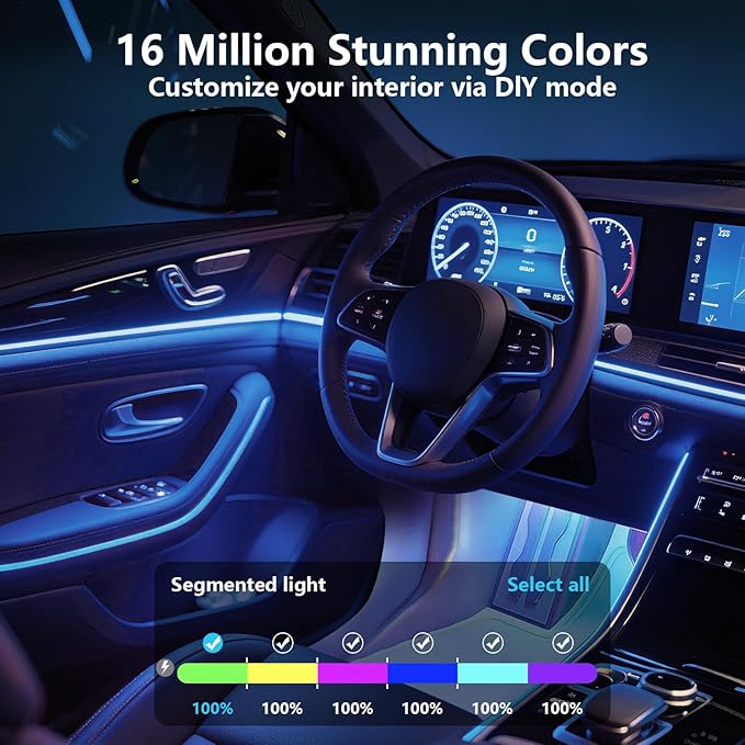 Car Led Lights Interior,Car Ambient Lighting,Inside Lights for Car,APP Control 16 Million Colors Music Sync,DIY Mode Multicolor Led Lights for Car Interior,Trucks,SUVs,12V USB Power