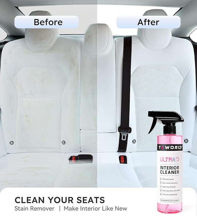 Premium Car Interior Cleaner (17oz Brush + Towel) | Interior Car Cleaner for Leather, Vinyl, Glass & Plastic | Residue-Free Matte Finish for Upholstery, Dash, Trim & Screens - Safe on All Surfaces