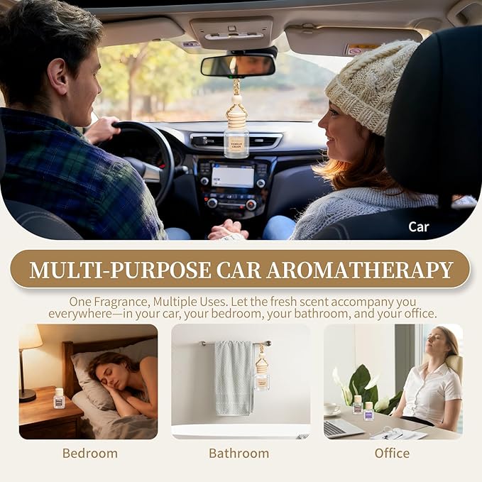 Car Air Freshener 6 Pack, Vanilla Cream,Mahogany & Lavender 3 Natural Scent, Long Lasting Essential Oil Fragrance Diffuser, Hanging Air Freshener Cute Car Accessories Interior for women