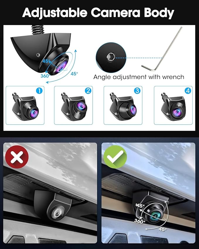 【360°Rotatable】 AHD 1080P Backup Camera for Car Super Night Vision 170° Wide Angle Reverse Camera IP69 Waterproof Back Up Camera for Cars Front Rear View Camera w Parking Assist