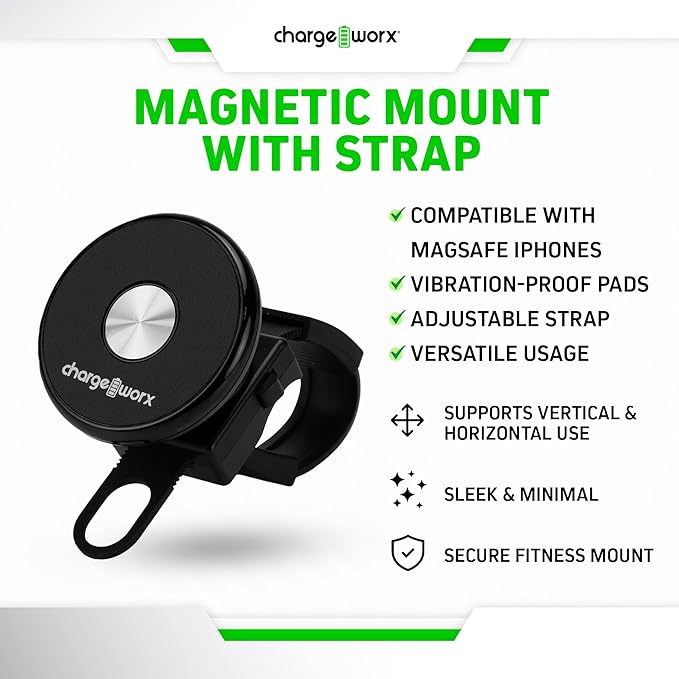 CHARGEWORX Magnetic Gym-Bike Phone Holder, Treadmill and Stroller Phone Mount, Compatible with MagSafe iPhone 16/15/14/13/12 and Magnetic Android Smartphone