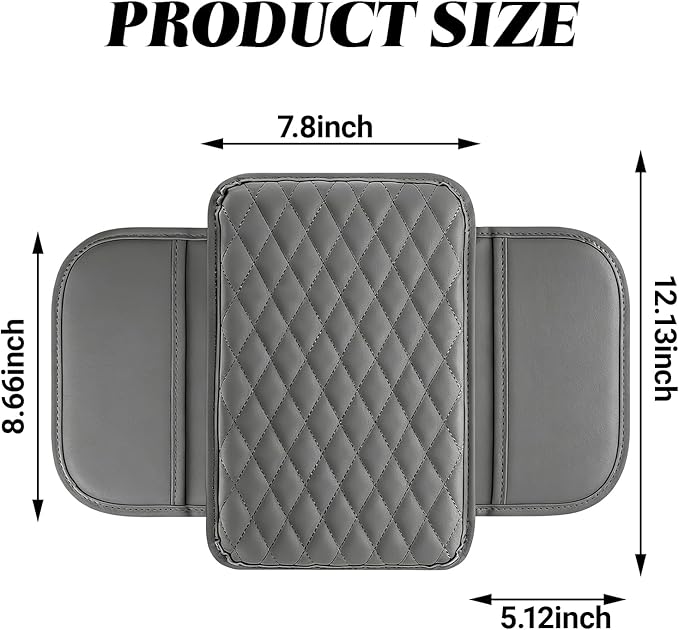 Car Center Console Cover, Upgraded Microfiber Car Armrest Cover Cushion, with 2 Storage Bags Scratch, Resistant Leather Cars Armrest Storage Box Universal Vehicles Accessories (Gray)