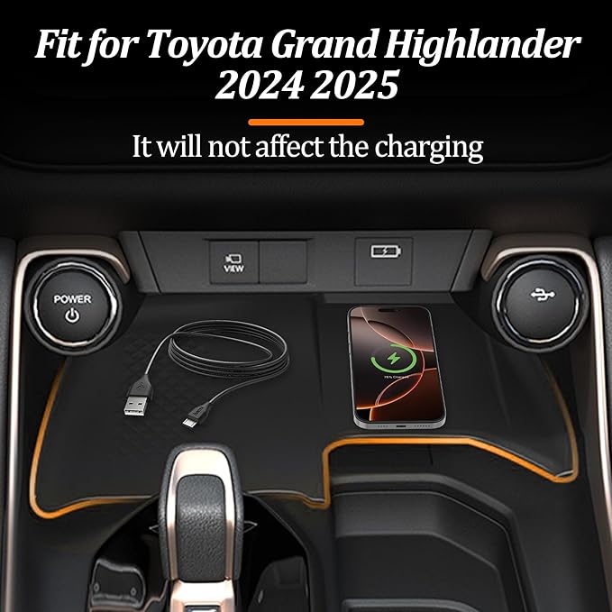 Wireless Charging Mat Compatible with 2024 2025 Toyota Grand Highlander, Non-Slip Silicone Protective Liner for Interior Accessories