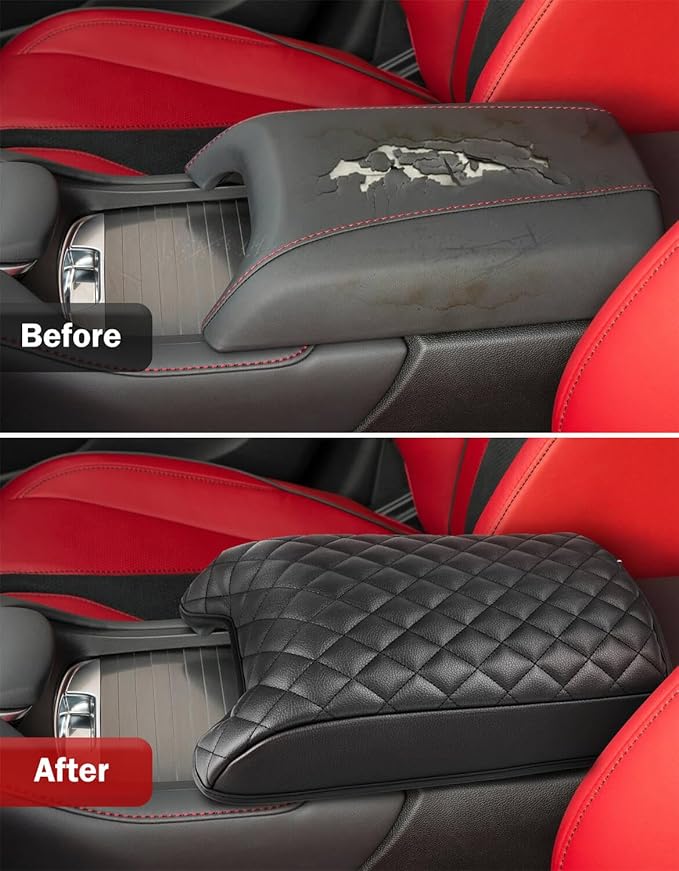 Center Console Armrest Cover Pad for Acura RDX 2019-2024, Middle Console Lid Protector Accessories, Vinyl Leather Cushioning, Anti-scratch, Black