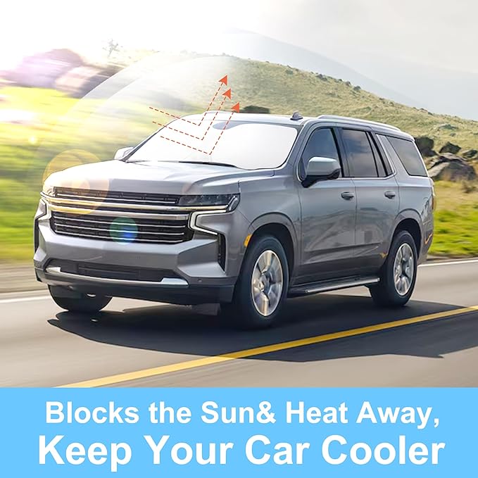 Windshield Sun Shade Custom Fit for 2021 2022 2023 2024 2025 2026 Chevrolet/Chevy Tahoe Accessories Foldable Sunshade Sun Blocker Protect Car from Sun Rays & Heat Damage Keep Car Cooler