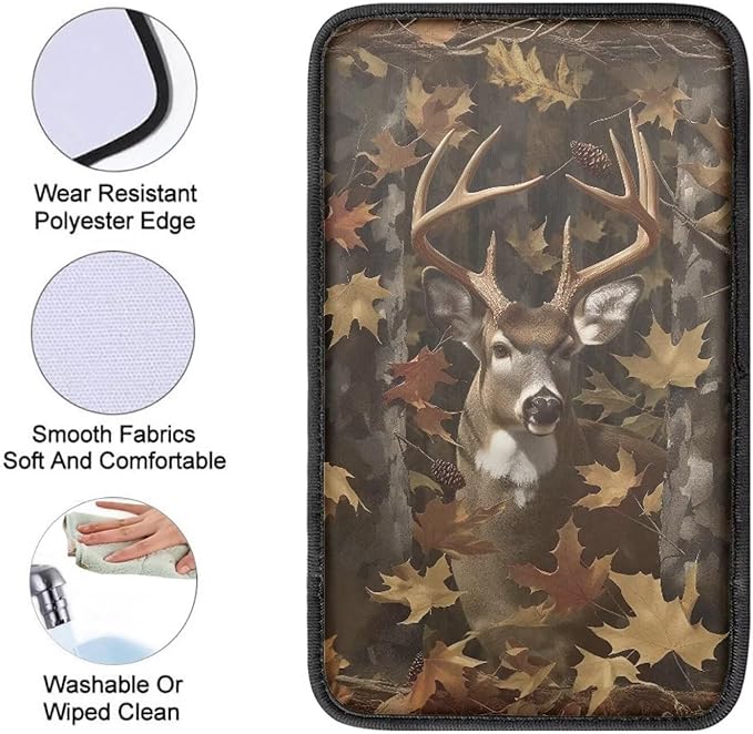 Dreaweet Deer Hunting Camo Arm Rest Cover for Car Universal Fit Center Console Cover Anti-Scratch Universal Armrest Cover for SUV Sedan