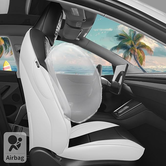 for Tesla Model Y 2025 2026 Seat Cover Full Set Black and White Nappa Leather Seat Cover (Crocodile Black+White 25-26)