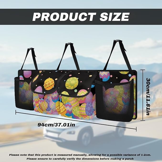 Easter Eggs Car Trunk Organizer for Women Cute Girls Hanging Cargo Storage Bag Sturdy Back Seat Car Organizer,Frees Trunk Floor