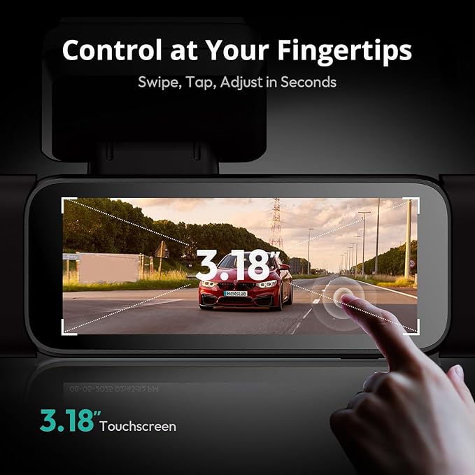 BOTSLAB 3K 4 Channel Dash Cam, 24/7 Parking Mode with Hardwire Kit, 560° View, Front and Rear Inside Car Camera with 3.18”Touch Screen, Night Vision Voice Control, Free 128GB Card 5.8GHz WiFi & GPS