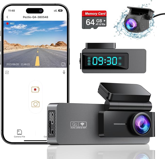 ARIFAYZ Dash Cam Front and Rear 4K+1080P, Free 64GB Card, Built-in WiFi, Dash Camera for Cars, Car Camera, Dual Dashcams for Cars with Night Vision, 24 Hours Parking Monitor, Loop Recording