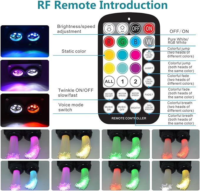 Dual Color Twinkle Starlight Headliner Kit 800 Piece Starry Night Star Lights Ceiling 2 Color RGBW Bluetooth App Control Music Mode Fiber Optic Lights for Car Home Improvement 13.1ft/4m