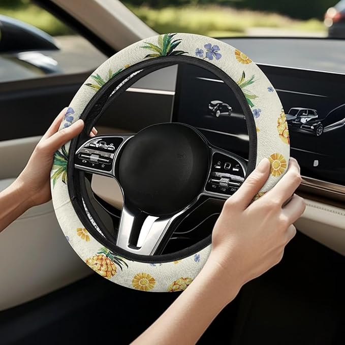AFPANQZ Pineapple Print Car Steering Wheel Cover Sweat Absorption Safe Driving, Anti-Slip Steering Wheel Protector No Smell Fashion Machine Washable Universal