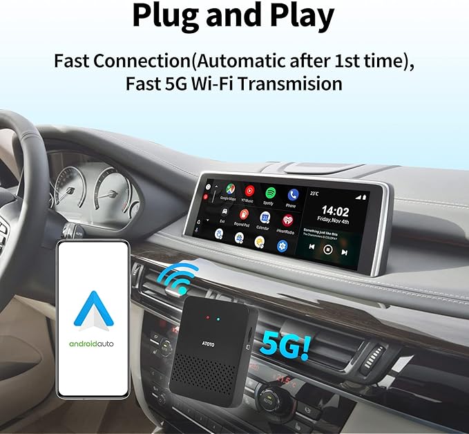 ATOTO AD3AA-BK Wireless Android Auto Adapter, Convert Wired to Wireless for Factory Wired Android Auto or Aftermarket Head Unit, Compatible with Toyota/Nissan/Honda/Ford/Audi/Benz, Online Update