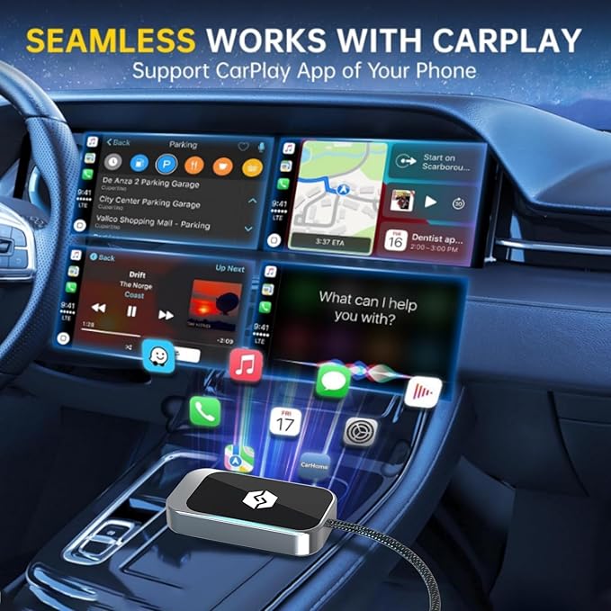 Wireless CarPlay Adapter for Apple iPhone & Android Auto (2024 Upgrade) – Convert Wired to Wireless CarPlay Adapter, Plug & Play, Fast Connection, Stable Performance, iOS 10+ / Android w/USB-C