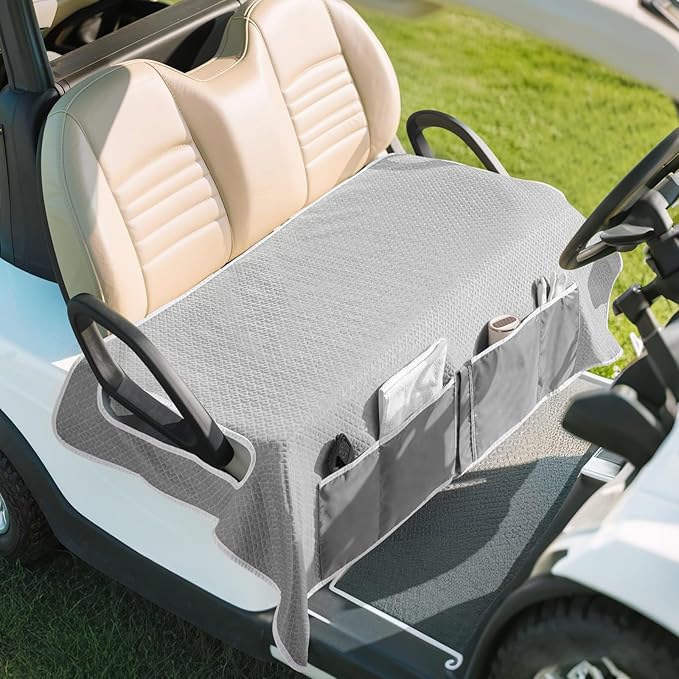 MoKo Golf Cart Seat Covers, Universal Golf Cart Seat Towel Blanket for EZGO,Yamaha,Club Car and More 2-Seat Carts with 4 Front Pockets, Universal Golf Accessories, Non-Slip Easy to Clean, Gray