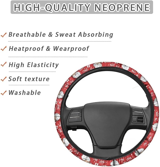 AFPANQZ Christmas Steering Wheel Covers Xmas Decor Car Accessories Cartoon Santa Claus Car Steering Wheel Covers Anti-Slip Soft Grip 14-15 inch Stretch-on Steering Wheel Protector Rrd