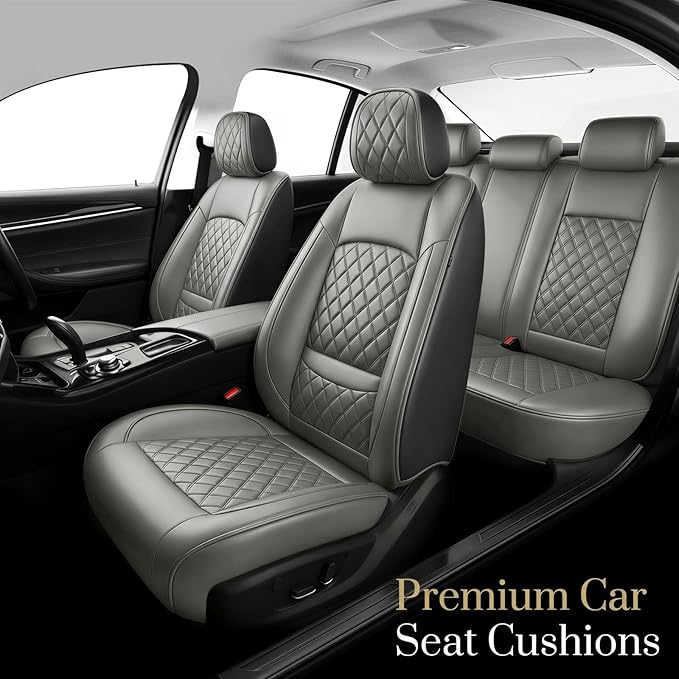 Fit Elantra Car Seat Covers for Hyundai Elantra 2017-2025 2026 - Premium Leather, Waterproof, All-Weather, Airbag Compatible, Anti-Slip, Breathable, Seat Protectors, Full Set, Gary