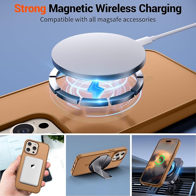 SUPFINE Magnetic for iPhone 15 Pro Case (Compatible with MagSafe) (Military Grade Drop Protection) Translucent Matte Shockproof Phone Cover,Brown