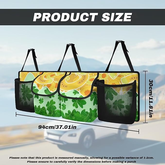 St. Patrick Day Car Trunk Organizer Green Leaves＆Horseshoes Hanging Cargo Storage Bag Cargo Bag,Easy to Install,Add to the Festive Atmosphere