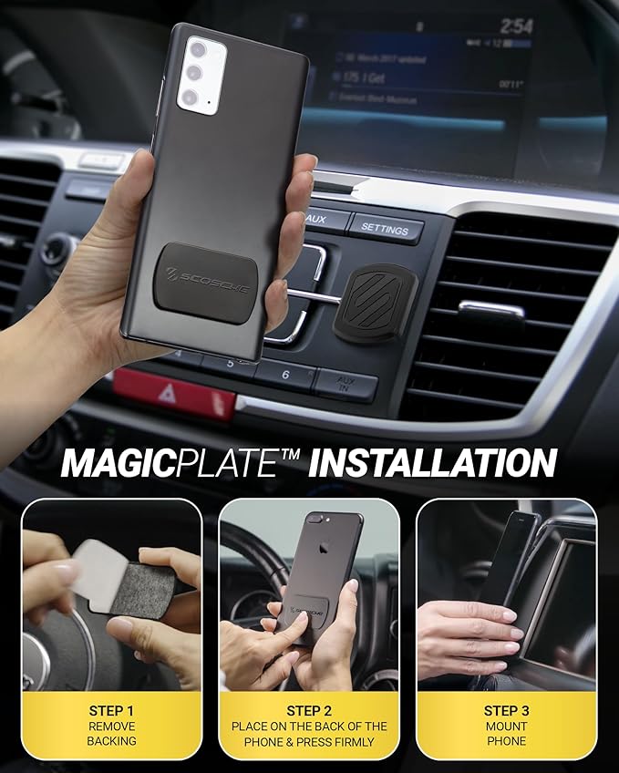 Scosche Extra Strength Magnetic 3M Flush Mount Phone Holders for Your Car Dashboard and Flat Surfaces, Low Profile Cell Phone Holder with Thick Metal Plate for iPhone and Android, Not MagSafe, 2-Pack
