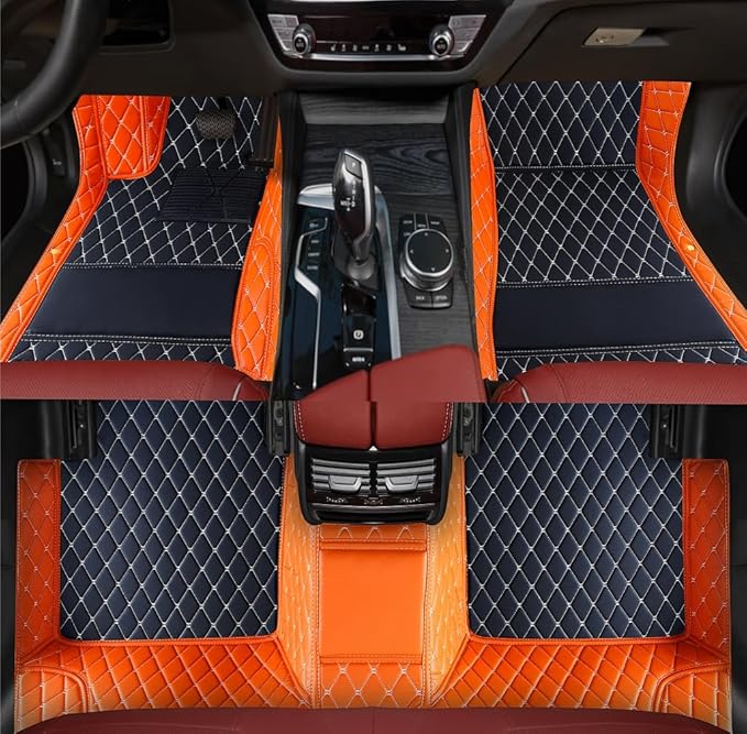Custom Personalized Floor Mats for Cars，Luxury Full Coverage All Weather Car Floor Mats，Anti-Slip Leather Car Mat Set ，Custom Floor Mats for 99% of Cars, Trucks & SUVs (3D Orange and Black)