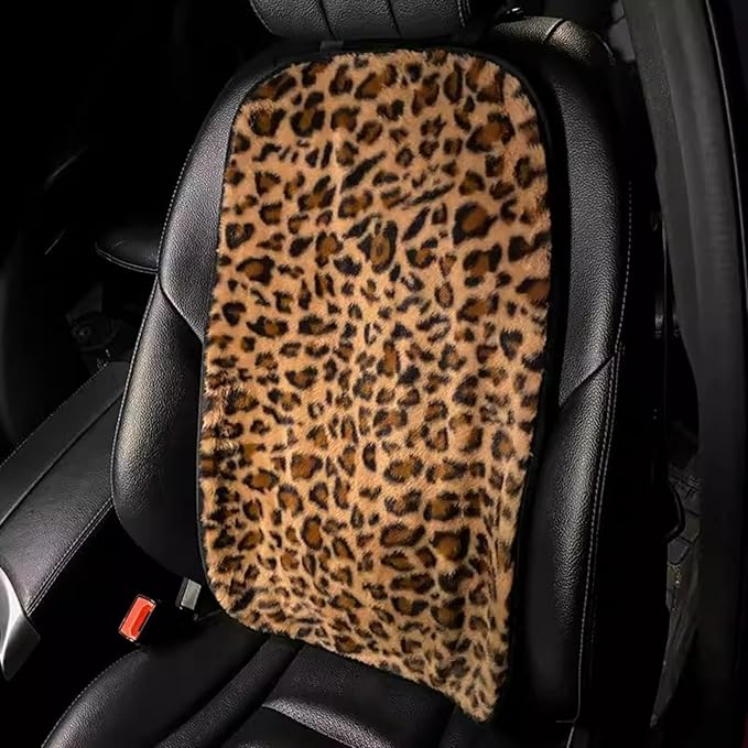 Leopard Print Car Seat Covers Fluffy Front Rear Car Seat Covers Set Lumbar Support Pillow Car Accessories for Women (backrest)