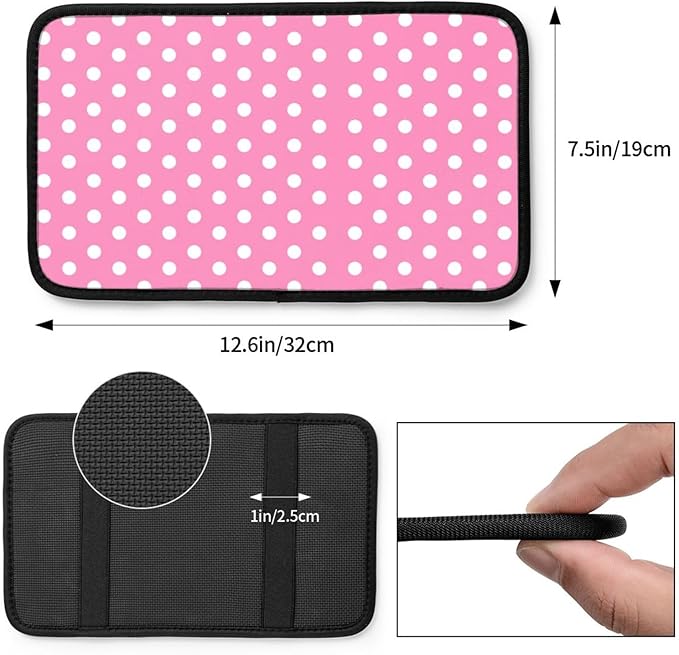 Car Armrest Cover Auto Center Console Pad Arm Rest Cushion Soft Car Accessories Universal for Most Vehicle (Pink Polka Dot Pattern Design)