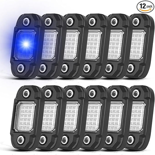 12Pods LED Rock Lights Blue 24led Chips Waterproof Neon Underglow Lighting Kit for Trucks SUV ATV Car