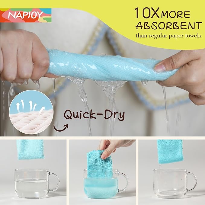 Napjoy Microfiber Cleaning Cloth Roll, 75PK Easy Tear Away Reusable Paper Towels, 12" x 12", Lint-Free and Scratch-Free with Patented Fiber Technology Microfiber Towel Roll, Blue